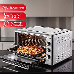 60 Lt. Çift Camlı Turbo İç Aydınlatmalı Zaman ve Isı Ayarlı Mini/Midi Fırın - 2