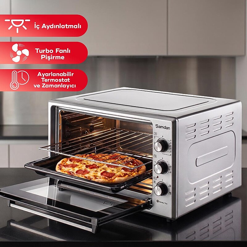 60 Lt. Çift Camlı Turbo İç Aydınlatmalı Zaman ve Isı Ayarlı Mini/Midi Fırın - 2